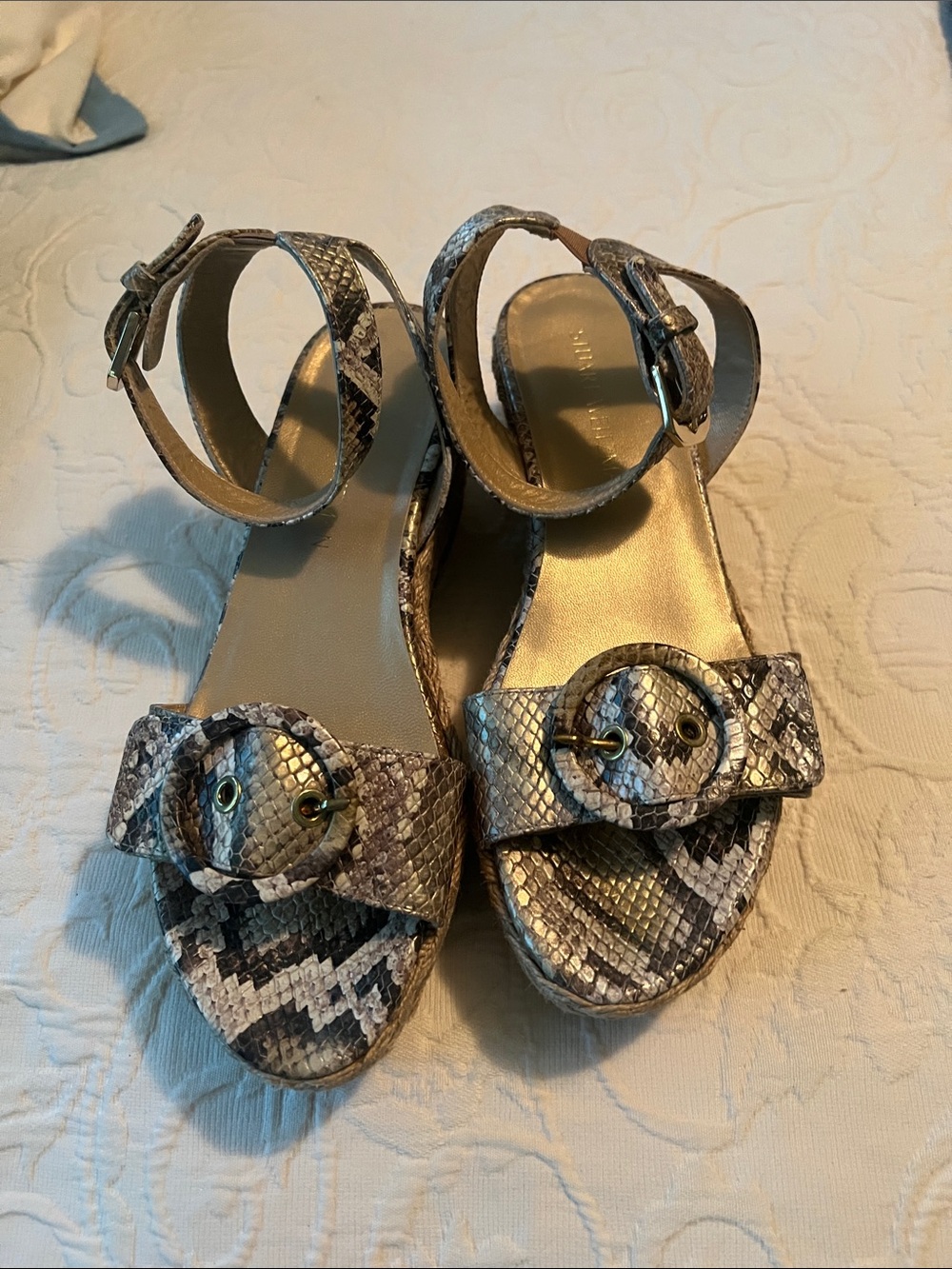 Stuart Weitzman Snake-Print Ankle Strap Sandals - Neutral Brown & Cream